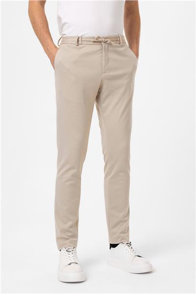 Bej Slim Fit Beli Bağcıklı Jogger Pantolon