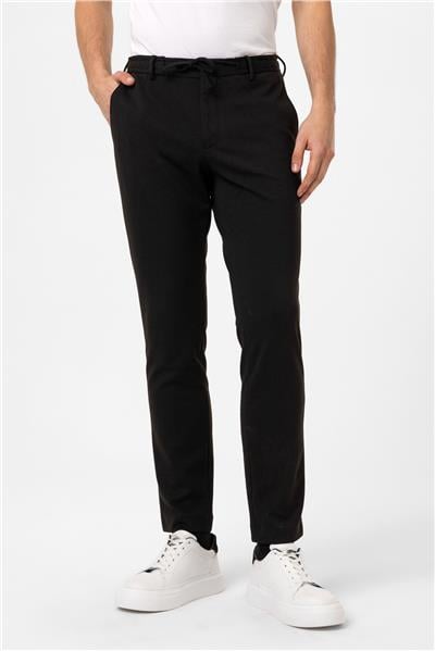 Siyah Slim Fit Beli Bağcıklı Jogger Pantolon