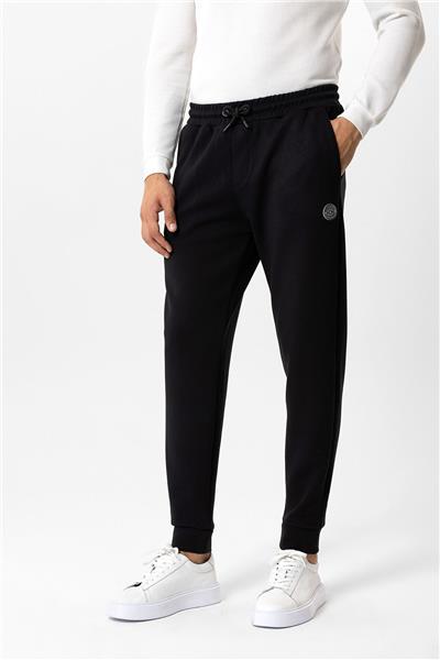 Siyah Regular Fit Beli Bağcıklı Jogger Pantolon