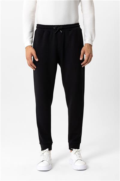 Siyah Regular Fit Beli Bağcıklı Jogger Pantolon