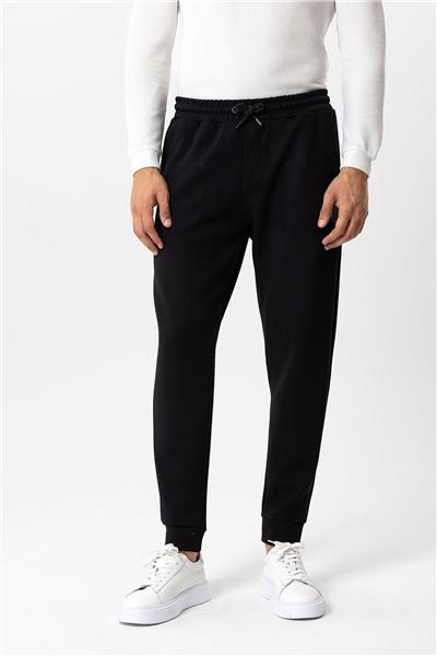 Siyah Regular Fit Beli Bağcıklı Jogger Pantolon