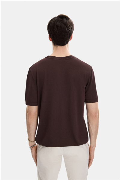 Kahve Regular Fit Bisiklet Yaka Triko Tişört