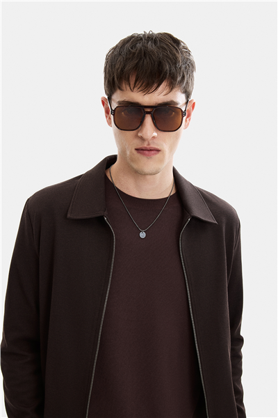 Kahve Regular Fit Jakarlı Diagonel Mont