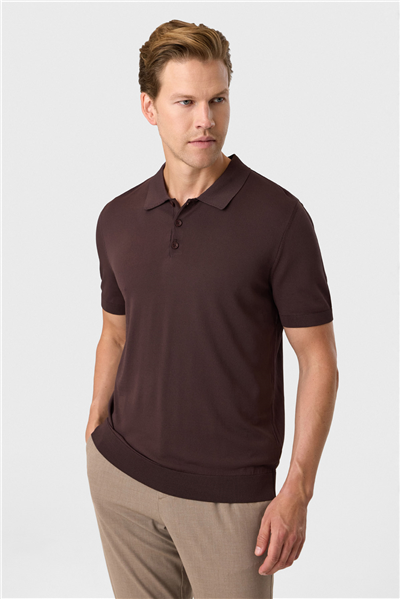 Kahve Regular Fit Polo Yaka Triko Tişört