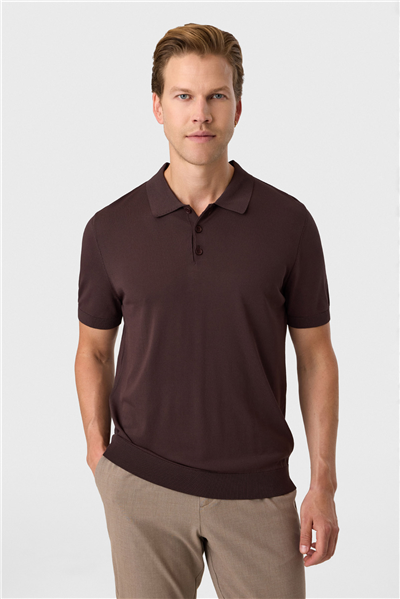 Kahve Regular Fit Polo Yaka Triko Tişört