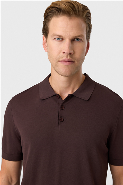 Kahve Regular Fit Polo Yaka Triko Tişört
