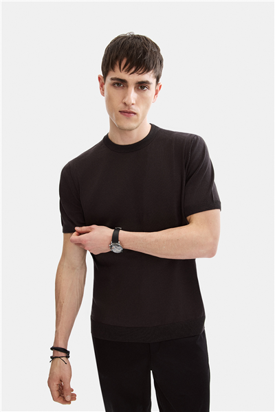 Kahverengi Regular Fit Bisiklet Yaka Triko Tişört