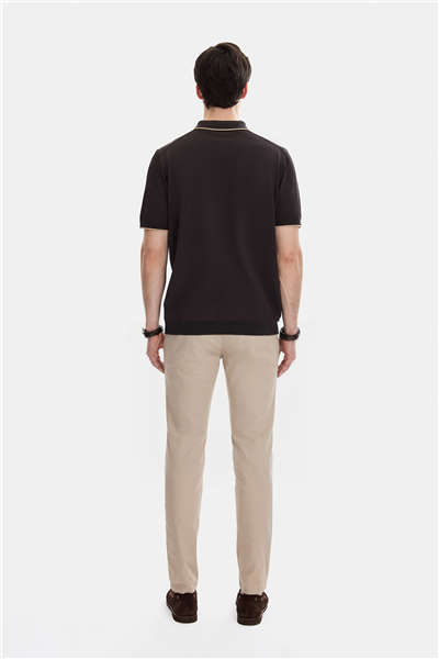 Kahverengi Regular Fit Fermuarlı Polo Yaka Triko