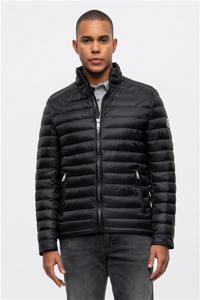 Siyah Regular Fit Su Geçirmez Kapitone Dik Yaka Şişme Mont
