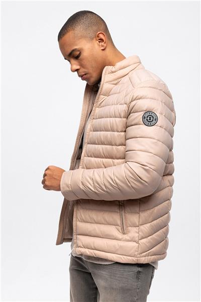 Bej Regular Fit Su Geçirmez Kapitone Dik Yaka Şişme Mont