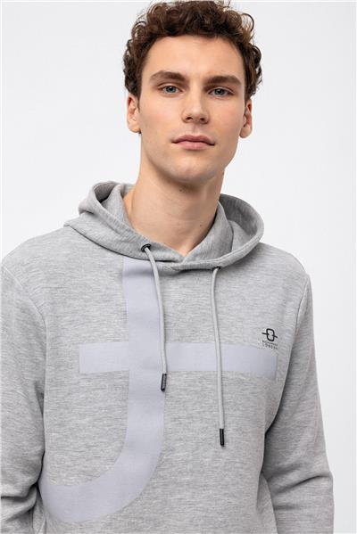 Açık Gri Regular Fit Kapüşonlu Sweatshirt
