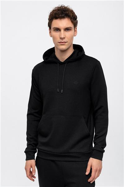 Siyah Regular Fit Kapüşonlu Sweatshirt