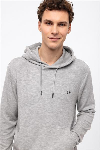 Açık Gri Regular Fit Kapüşonlu Kanguru Cepli Sweatshirt