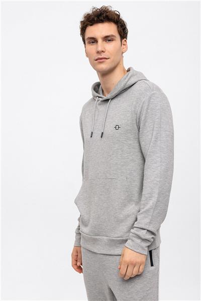 Açık Gri Regular Fit Kapüşonlu Kanguru Cepli Sweatshirt
