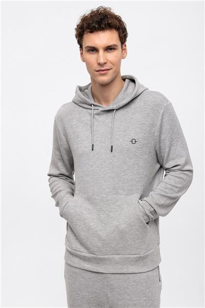 Açık Gri Regular Fit Kapüşonlu Kanguru Cepli Sweatshirt