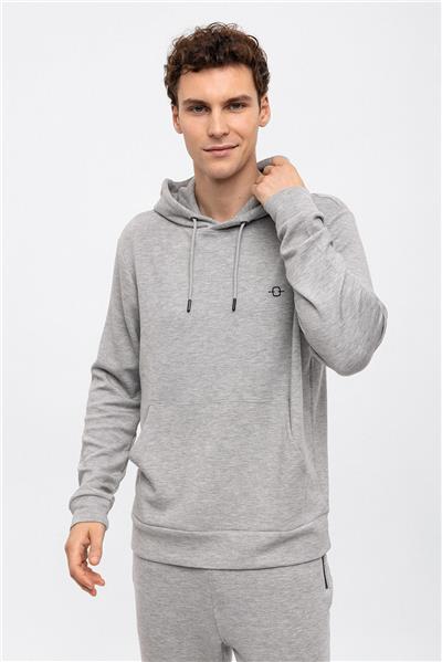 Açık Gri Regular Fit Kapüşonlu Kanguru Cepli Sweatshirt