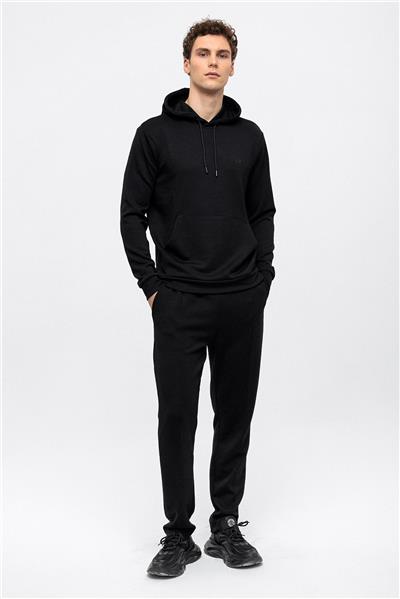Siyah Regular Fit Kapüşonlu Sweatshirt
