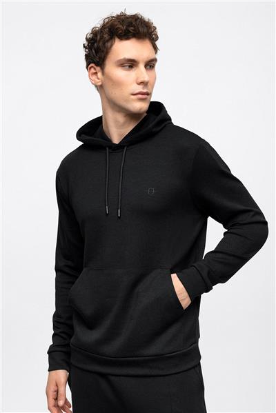 Siyah Regular Fit Kapüşonlu Sweatshirt