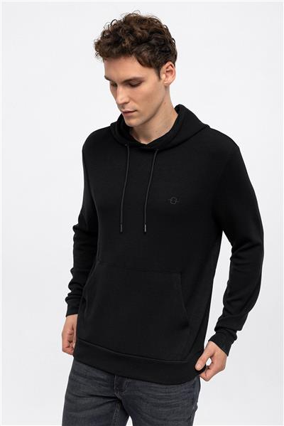 Siyah Regular Fit Kapüşonlu Kanguru Cepli Sweatshirt