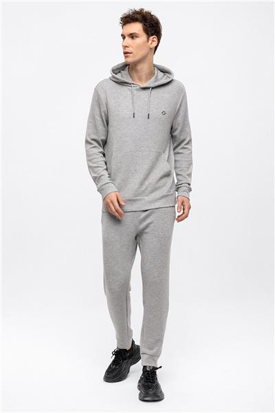 Açık Gri Regular Fit Kapüşonlu Kanguru Cepli Sweatshirt
