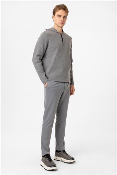 Gir Regular Fit Kapüşonlu Yarım Fermuarlı Kanguru Cepli Triko Kazak
