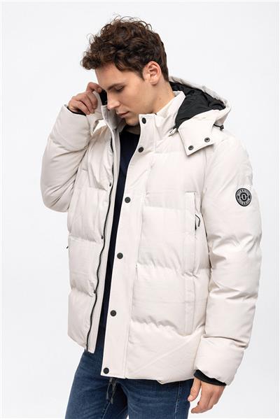 Ekru Regular Fit Su Geçirmez Termostatik Kapüşonlu Puffer Mont