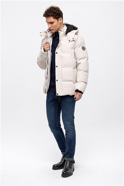 Ekru Regular Fit Su Geçirmez Termostatik Kapüşonlu Puffer Mont