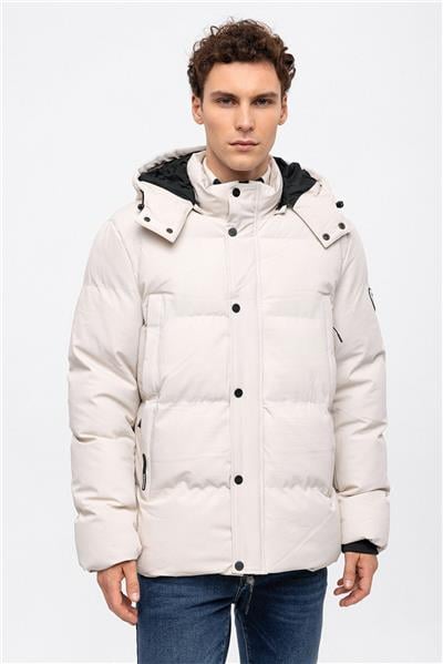 Ekru Regular Fit Su Geçirmez Termostatik Kapüşonlu Puffer Mont