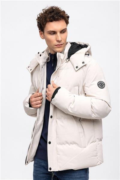 Ekru Regular Fit Su Geçirmez Termostatik Kapüşonlu Puffer Mont
