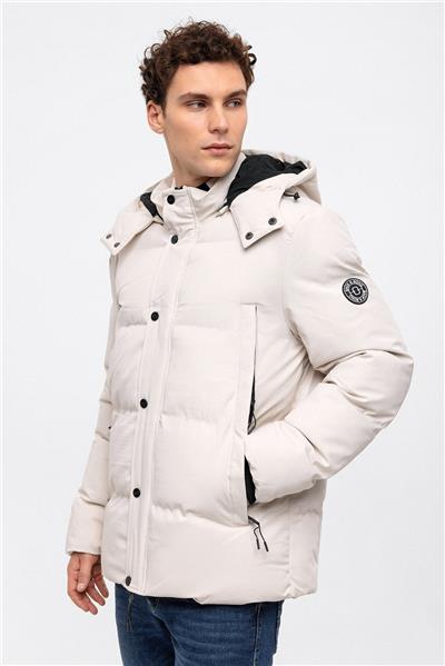 Ekru Regular Fit Su Geçirmez Termostatik Kapüşonlu Puffer Mont