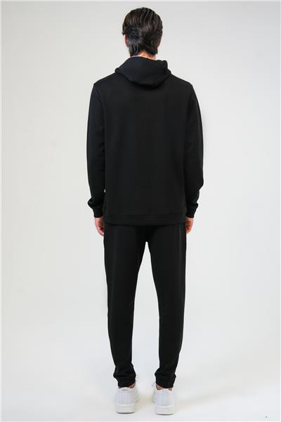 Siyah Regular Fit Pamuklu Kapüşonlu Sweatshirt