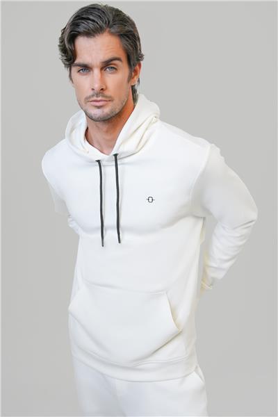 Beyaz Regular Fit Pamuklu Kapüşonlu Sweatshirt