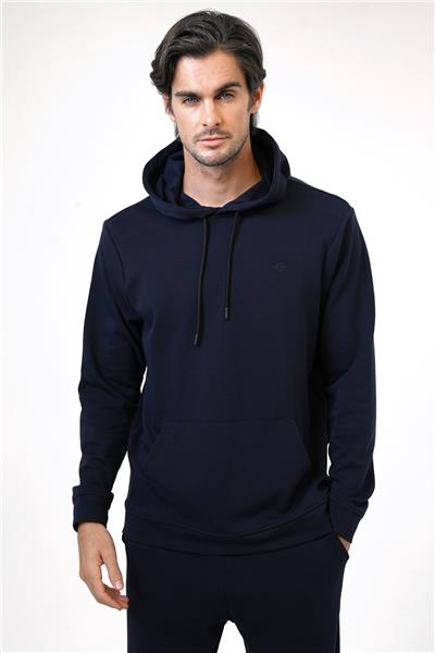 Lacivert Regular Fit Pamuklu Kapüşonlu Sweatshirt