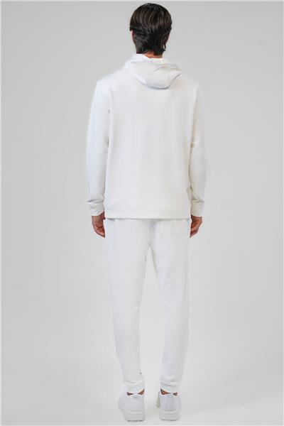 Beyaz Regular Fit Pamuklu Kapüşonlu Sweatshirt