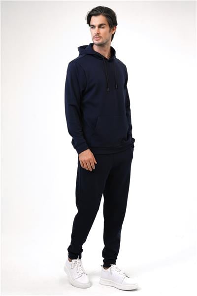 Lacivert Regular Fit Pamuklu Kapüşonlu Sweatshirt