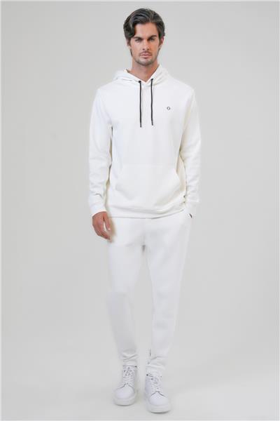 Beyaz Regular Fit Pamuklu Kapüşonlu Sweatshirt