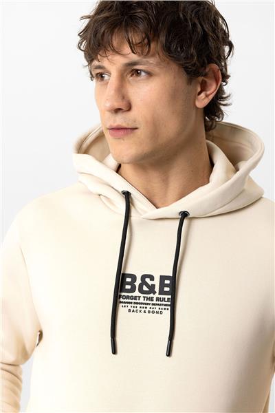 Bej Regular Fit Pamuklu Kapüşonlu Sweatshirt