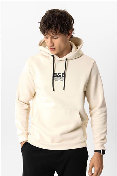 Bej Regular Fit Pamuklu Kapüşonlu Sweatshirt