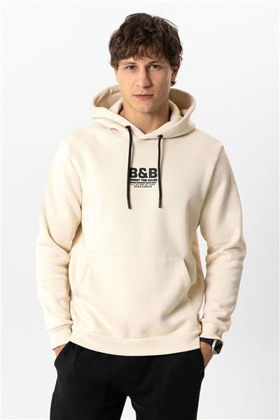 Bej Regular Fit Pamuklu Kapüşonlu Sweatshirt