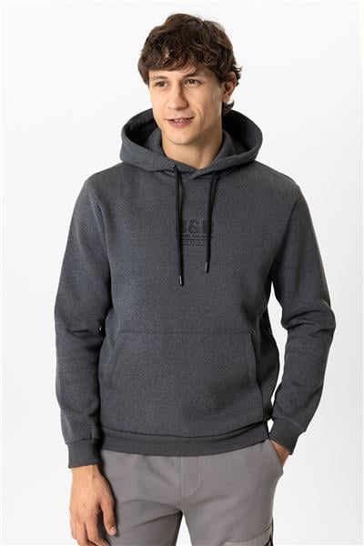 Antrasit Regular Fit Pamuklu Kapüşonlu Sweatshirt
