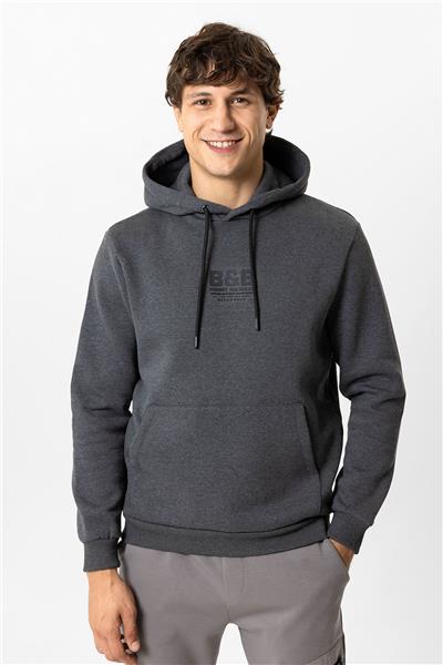 Antrasit Regular Fit Pamuklu Kapüşonlu Sweatshirt