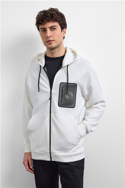 Beyaz Kapüşonlu Regular Fit Sweatshirt