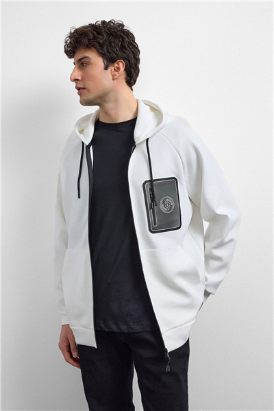 Beyaz Kapüşonlu Regular Fit Sweatshirt