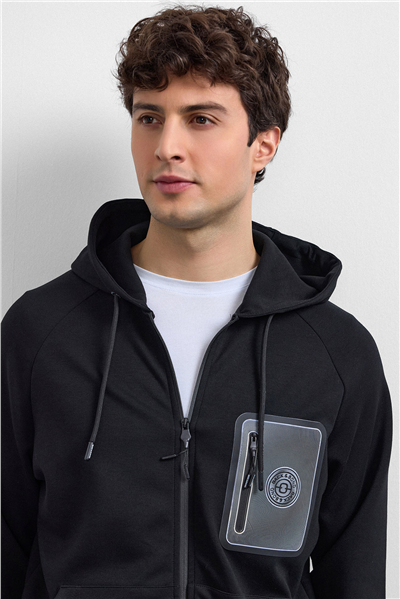 SiyahKapüşonlu Regular Fit Sweatshirt