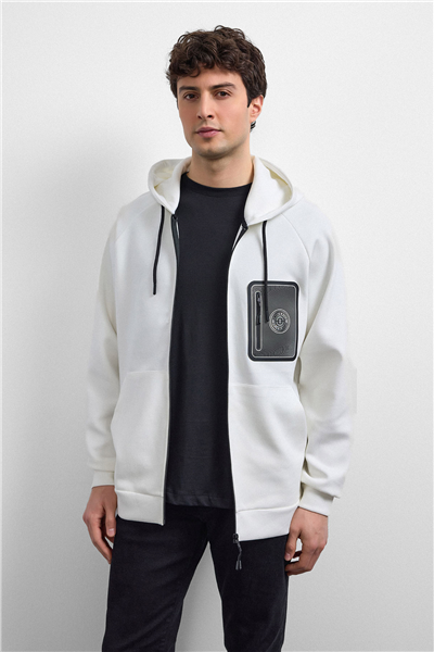 Beyaz Kapüşonlu Regular Fit Sweatshirt
