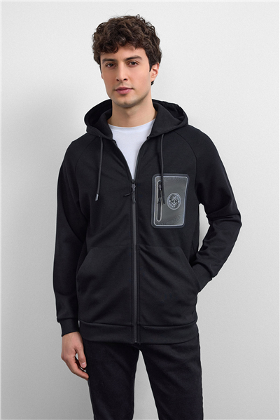 SiyahKapüşonlu Regular Fit Sweatshirt