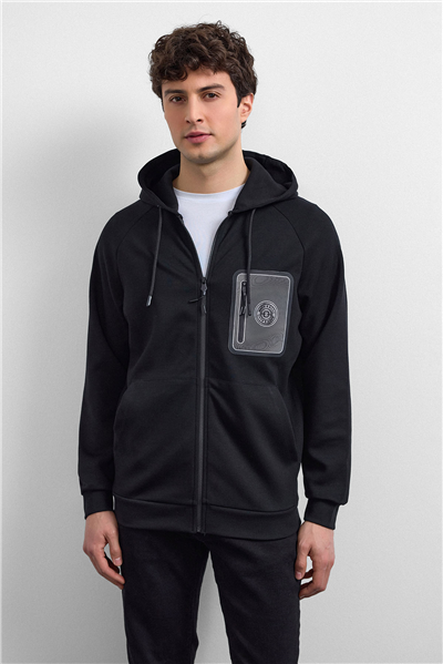 SiyahKapüşonlu Regular Fit Sweatshirt