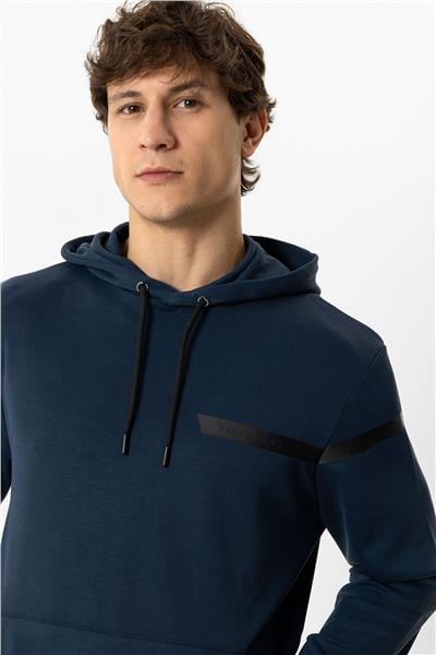 Lacivert Regular Fit Kapüşonlu Kanguru Cepli Sweatshirt