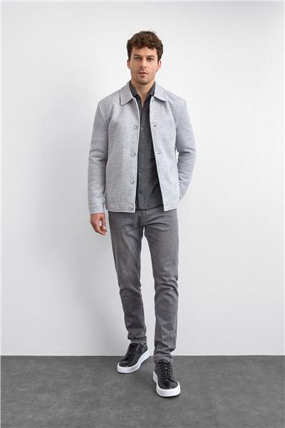 Açık Gri Kaşe Mont