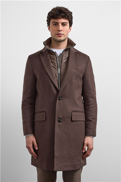 Kahve Regular Fit Kruvaze Kısa Kaban